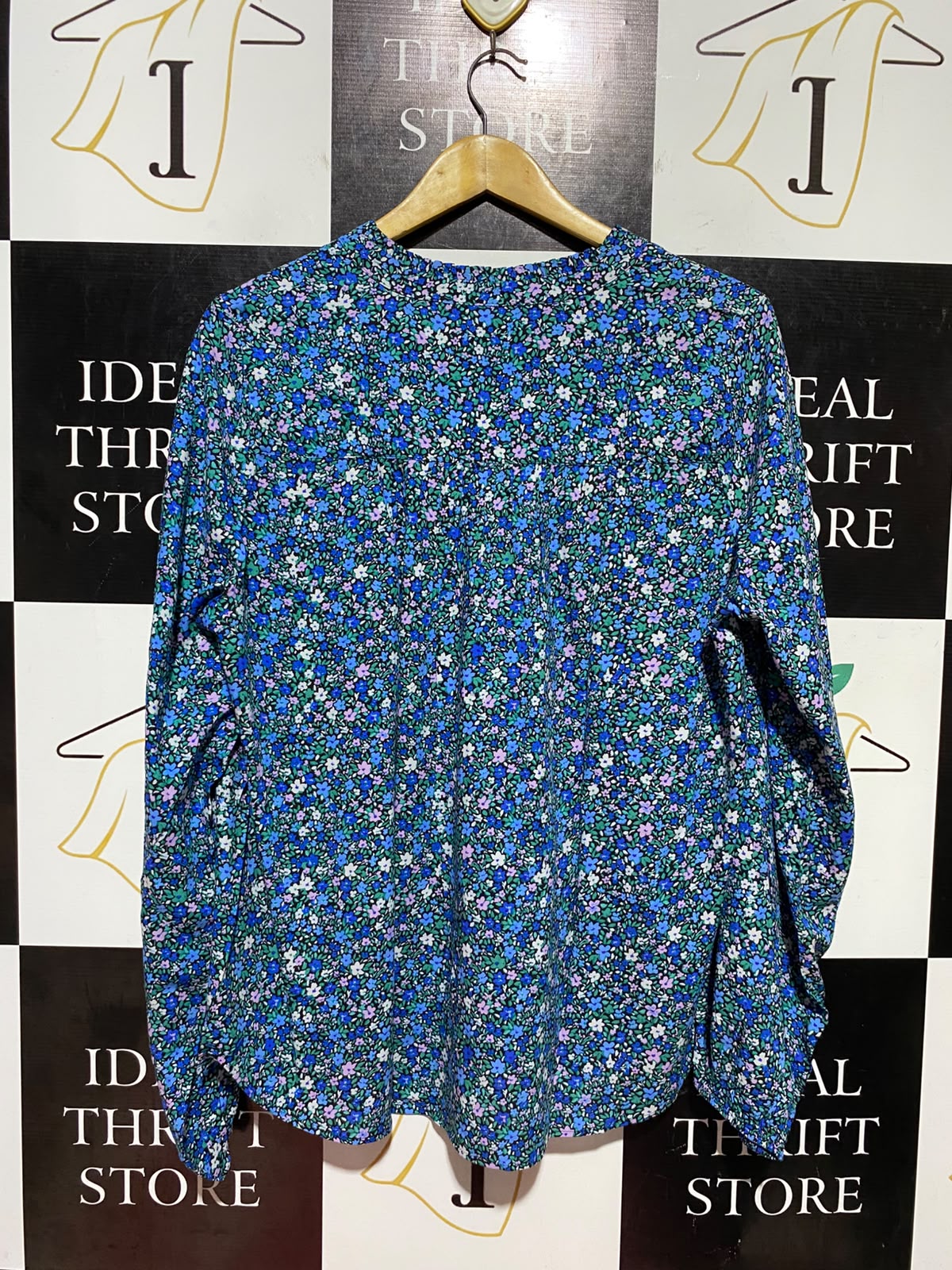 M&S |L| BUST 22| B48| BLUE DITSY FLORAL V-NECK LONG SLEEVE BLOUSE