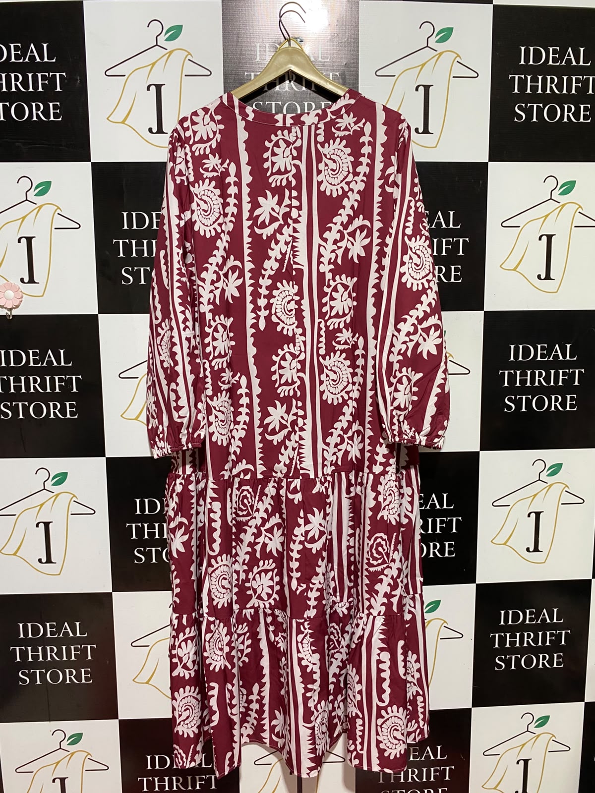 SHEIN CURVE |XL| BUST 23| B48| BERRY RED AND WHITE DAMASK TIERED MAXI DRESS