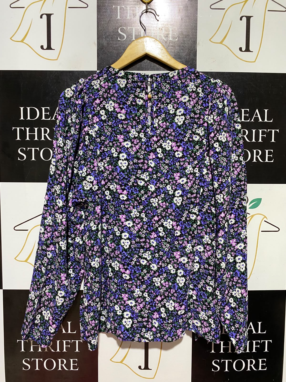 M&S |L| BUST 22| B48| PURPLE AND BLACK DITSY FLORAL LONG SLEEVE BLOUSE