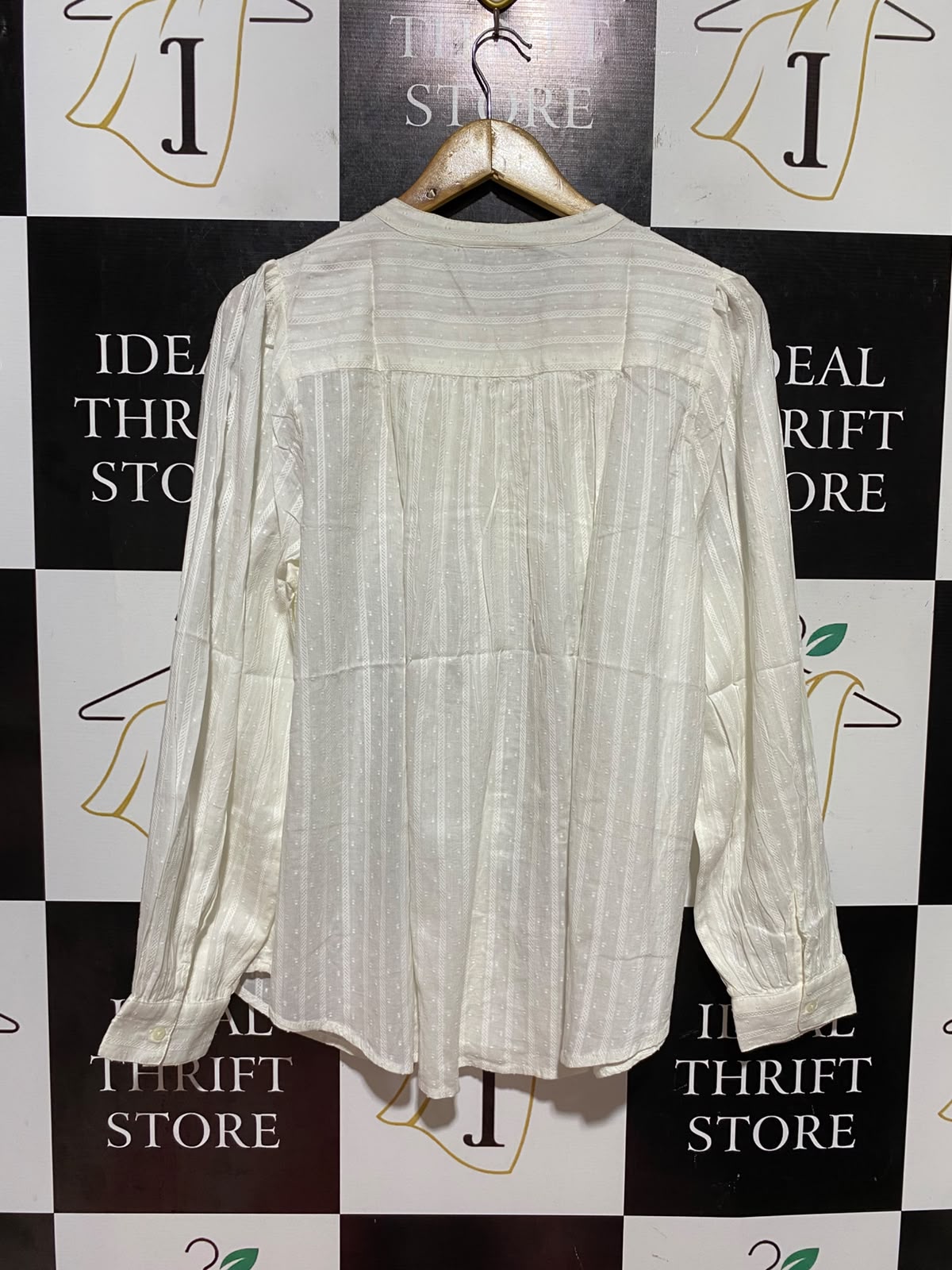 M&S |L| BUST 24| B48| BOHO CREAM DOBBY DOT LACE-TRIM PEASANT BLOUSE