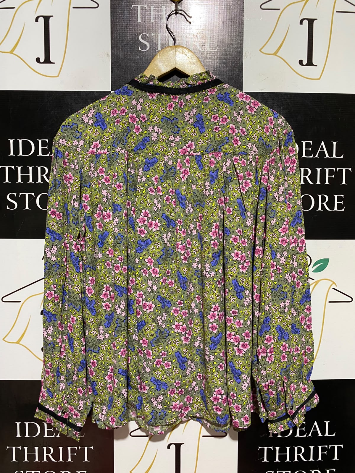 PERUNA |L| BUST 24| B48| FLORAL BUTTON-UP BLOUSE WITH CONTRAST TRIM