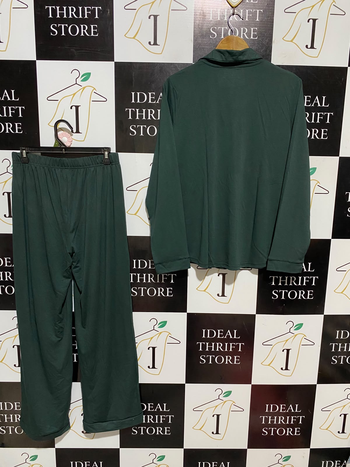 PRIMARK |M| B47| EMERALD DARK GREEN BUTTON-DOWN LONG SLEEVE TOP & LOUNGE PANTS