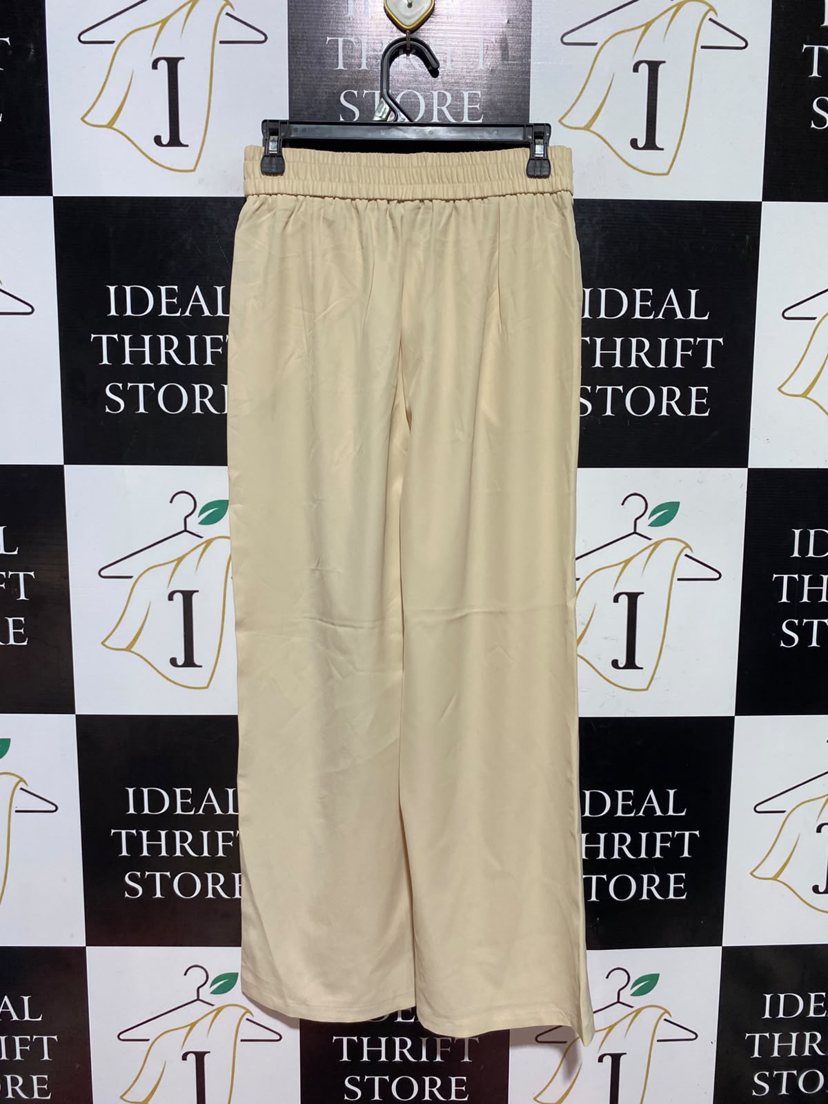 |S| WAIST 26| B47| BEIGE HIGH-WAISTED WIDE-LEG TROUSERS