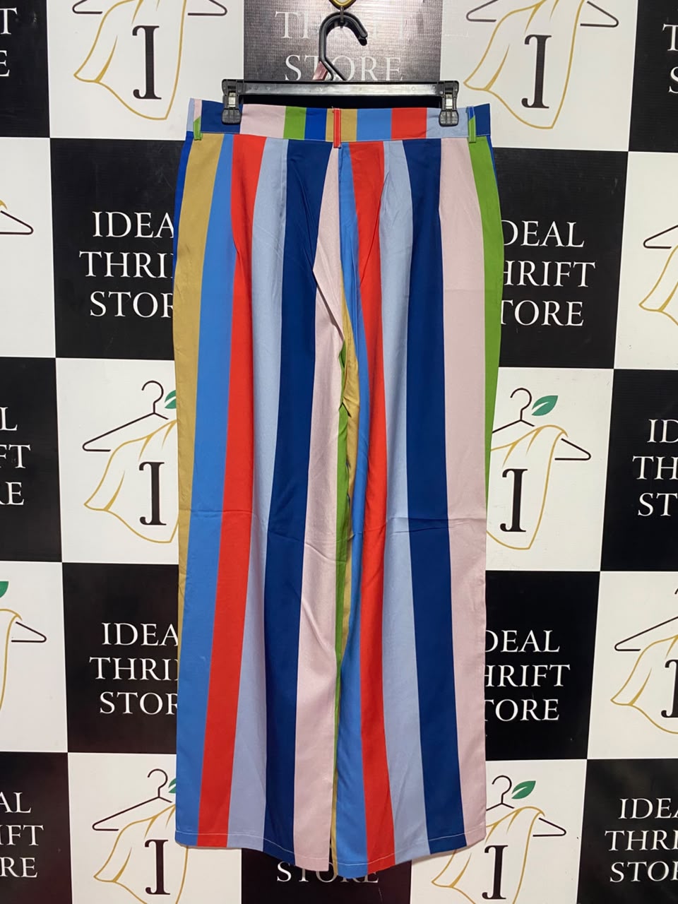 EMERY ROSE |L| WAIST 30| B47| MULTICOLOR VERTICAL STRIPED WIDE-LEG TROUSERS