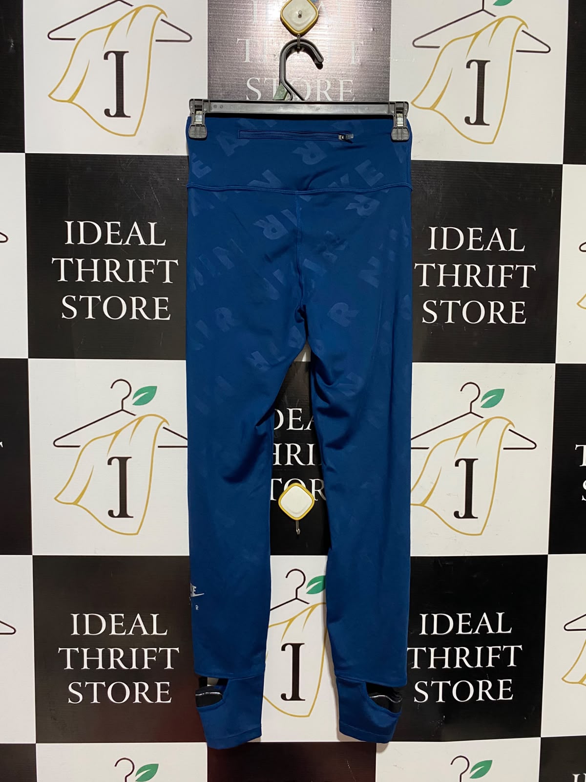 NIKE |XS| WAIST 24|B49| BLUE ALL-OVER LOGO RUNNING TIGHTS WITH STIRRUPS