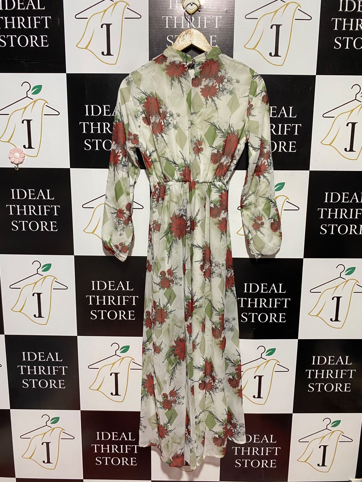 IKILI MODA |S| BUST 15| B49| ELEGANT VINTAGE FLORAL MAXI DRESS WITH BOW NECK AND LONG SLEEVES