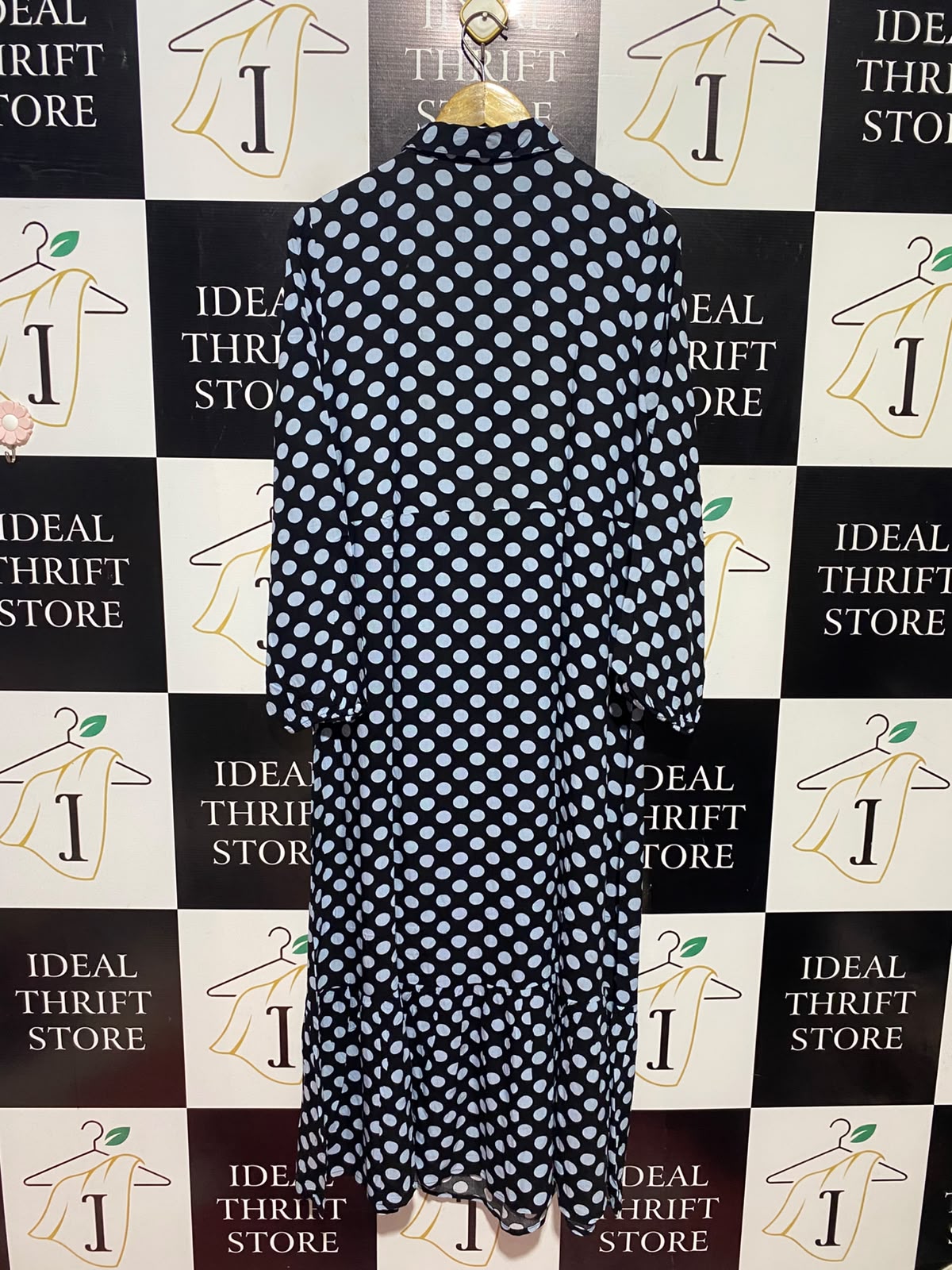 PRIMARK CARES |M| BUST 21| B49| CLASSIC POLKA DOT MAXI SHIRT DRESS WITH LONG SLEEVES