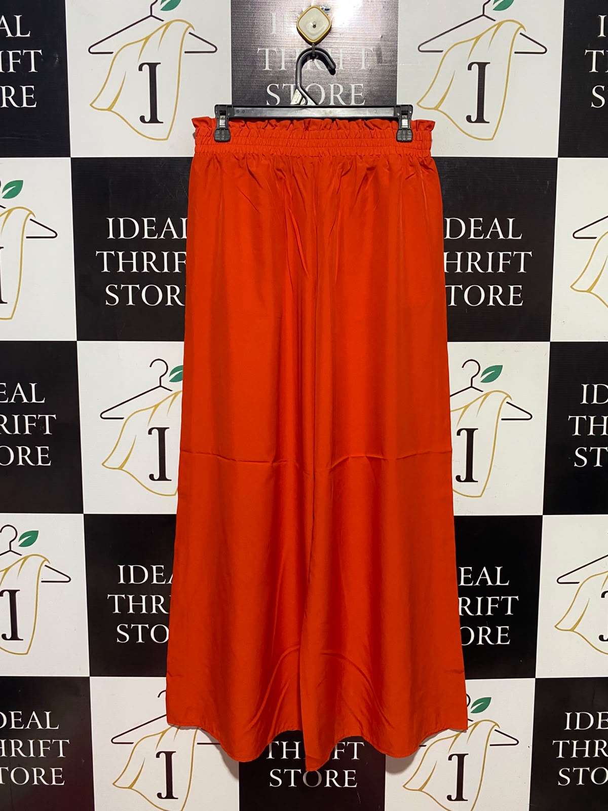 |L| WAIST 29| B48| VIBRANT ORANGE-RED WIDE-LEG PALAZZO TROUSERS WITH DRAWSTRING WAIST