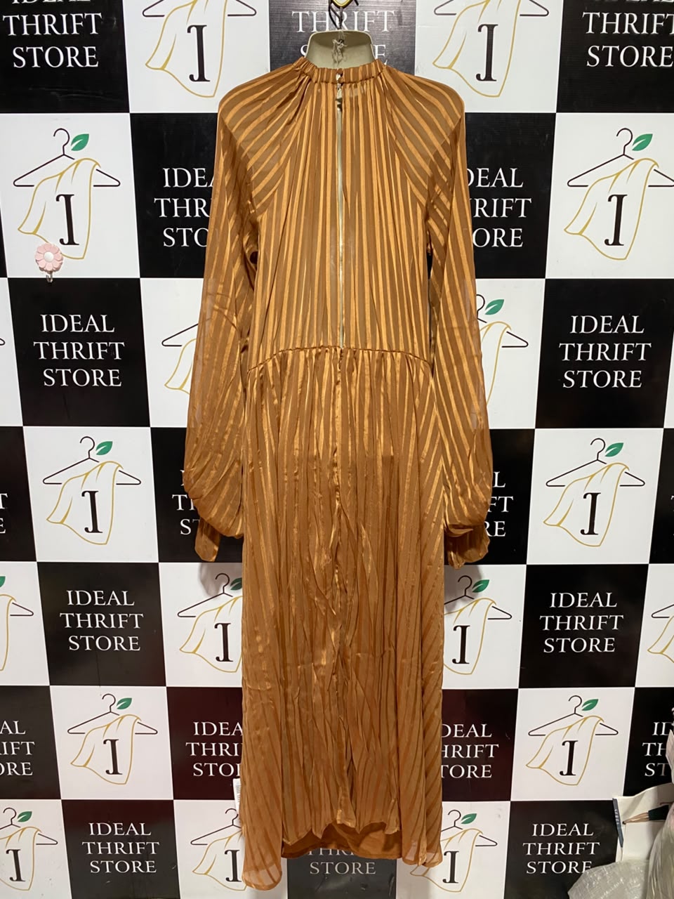 ASOS |M| BUST 18| B48| BRONZE STRIPED MAXI DRESS WITH DRAWSTRING WAIST AND LONG SLEEVES