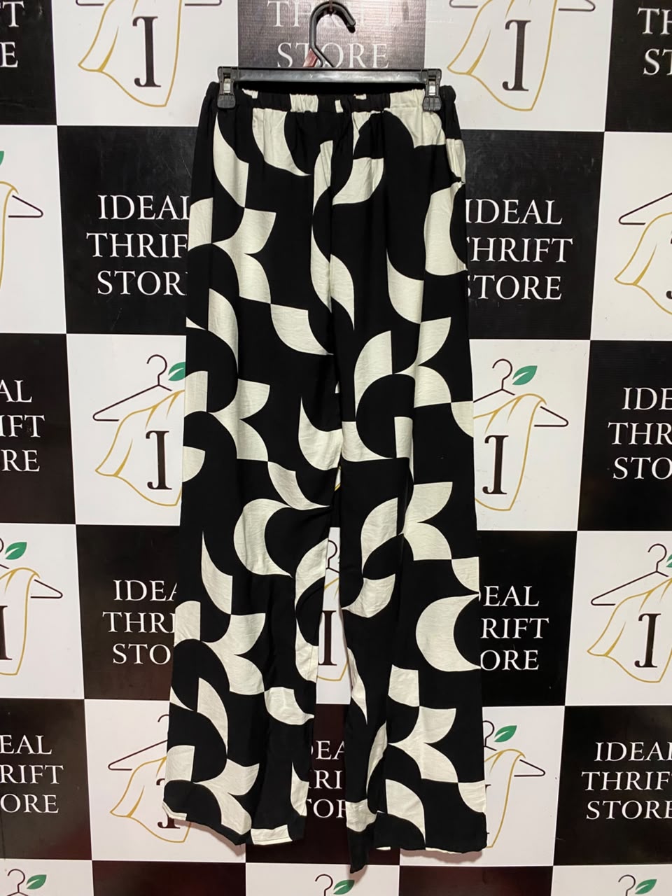 ED IT ED |S| WAIST 26| B48| BOLD MONOCHROME GEOMETRIC WIDE-LEG LOUNGE PANTS WITH DRAWSTRING WAIST