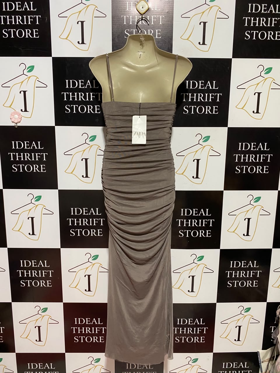 ZARA |XS| BUST 15| B50| TAUPE MAUVE SLEEVELESS STRAPPY FORMAL EVENING GOWN