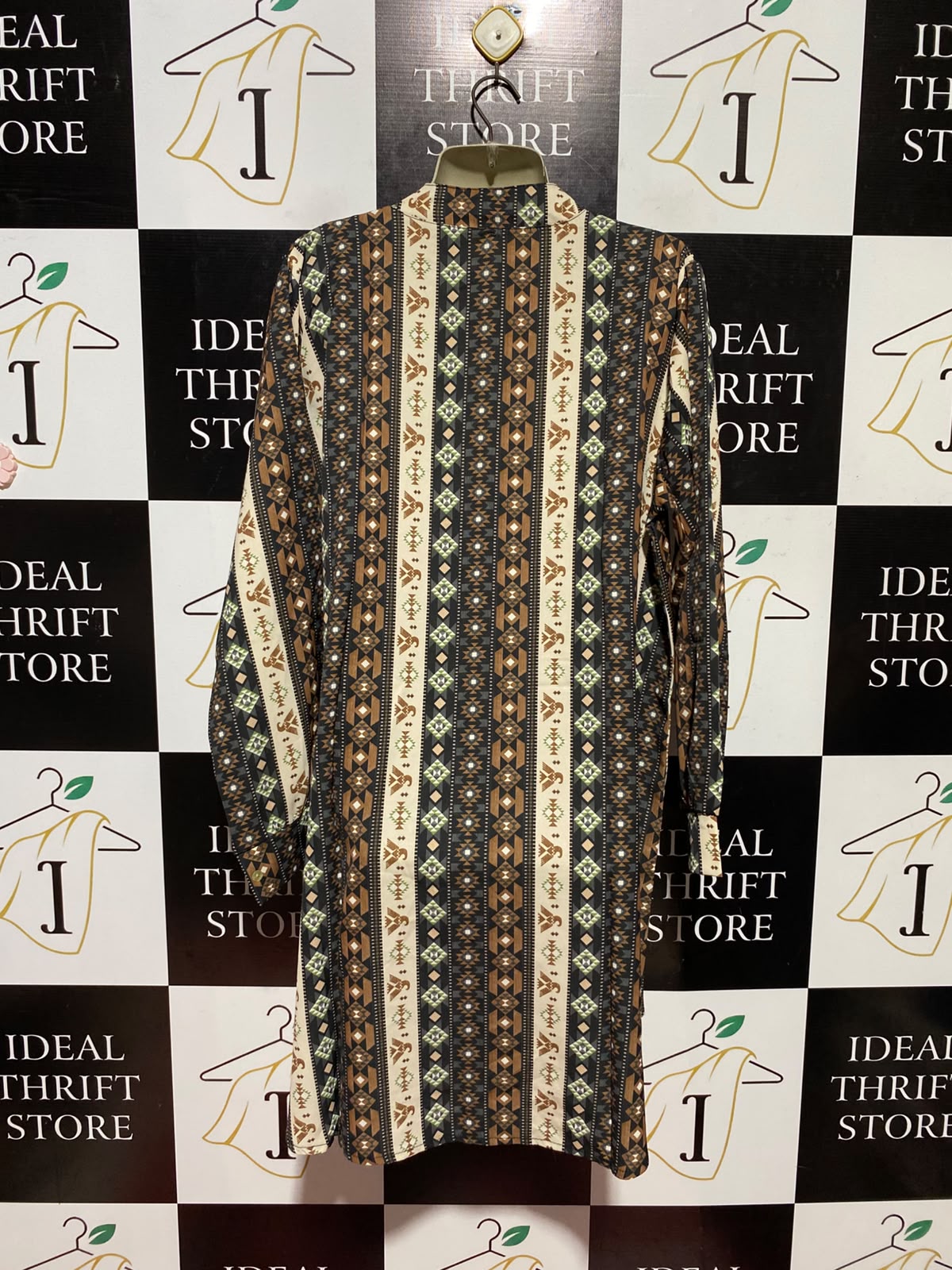 |XL| BUST 23| A1| GEOMETRIC SOUTHWESTERN PRINT HENLEY TUNIC SHIRT DRESS