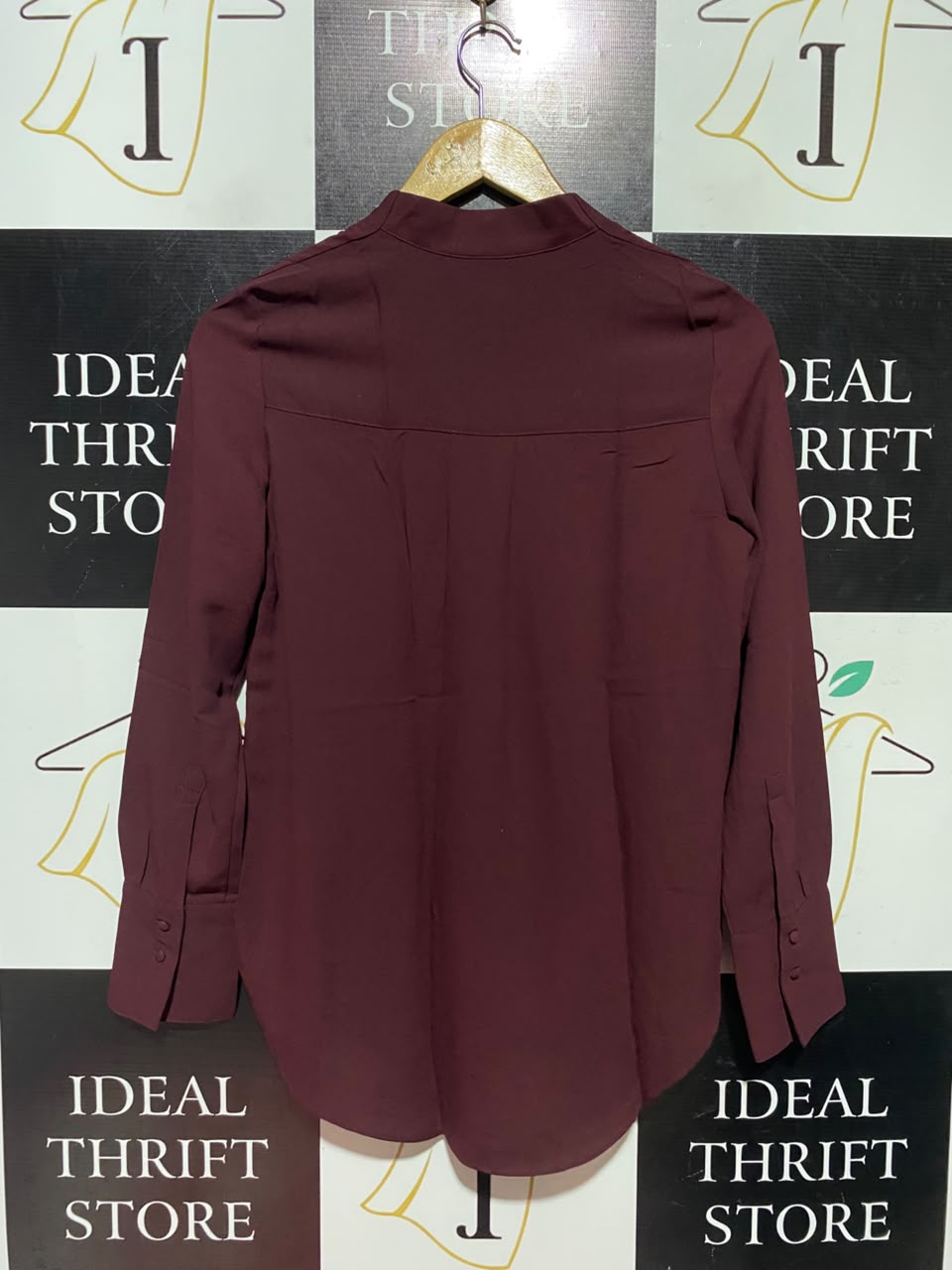 H&M |M| BUST 17| A1| BURGUNDY V-NECK LONG SLEEVE HIGH-LOW BLOUSE