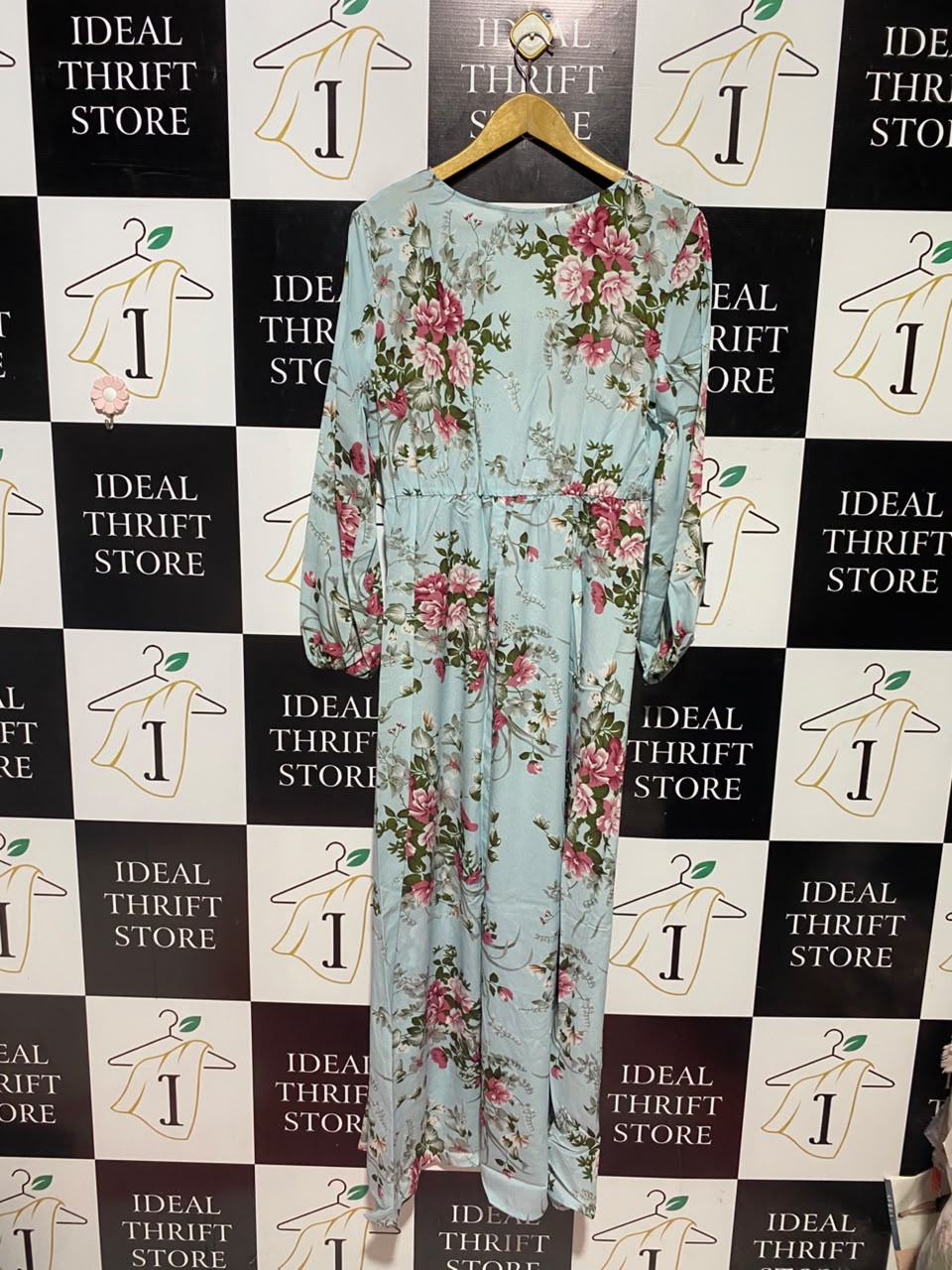 SHEIN |XL| BUST 20| A1| LIGHT BLUE FLORAL WRAP V-NECK MAXI DRESS