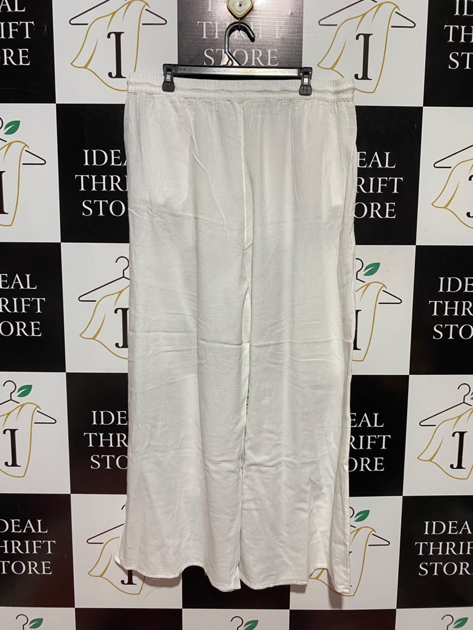 PRIMARK CARES |XL| WAIST 36| B50| WHITE LINEN-BLEND DRAWSTRING WIDE-LEG WRAP PALAZZO PANTS