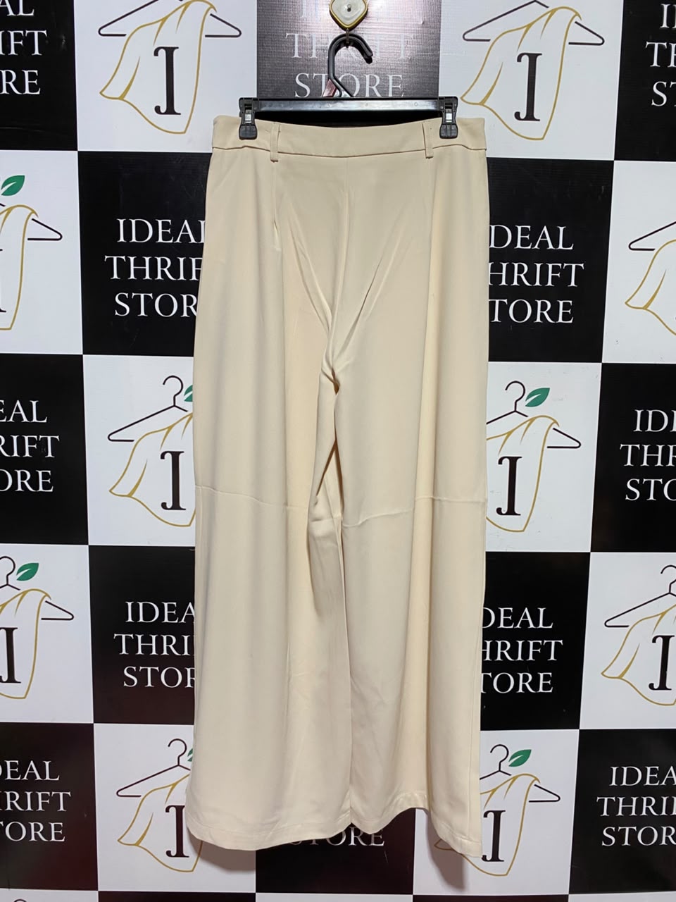 SHEIN |L| WAIST 30| B50| CREAM PLEATED HIGH-WAISTED WIDE-LEG TROUSERS