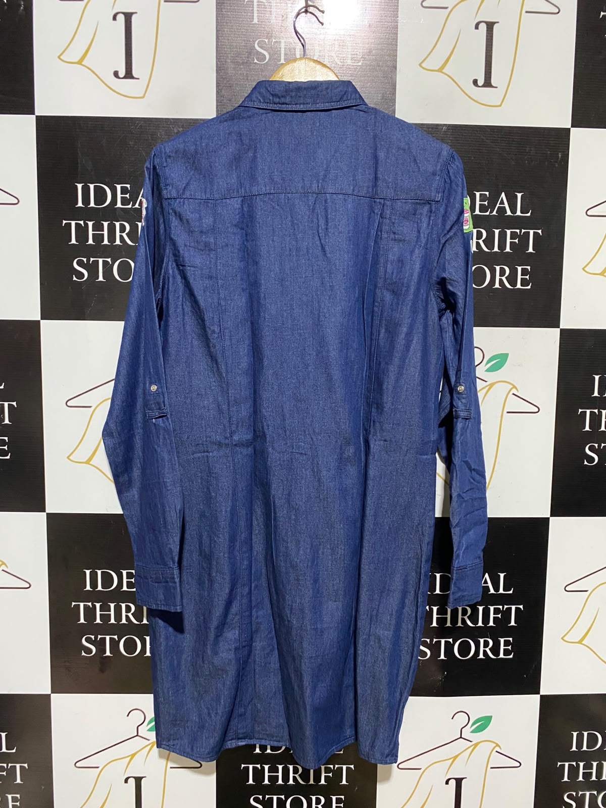 MOHITO |L| BUST 20| A1| DARK WASH DENIM SHIRT DRESS WITH NOVELTY EMBROIDERED PATCHES