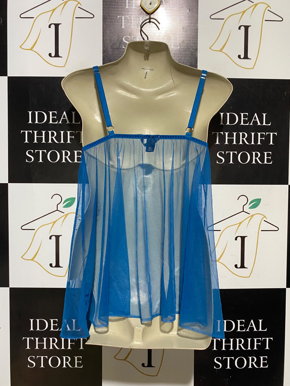 VICTORIAS SECRET |XS| BUST 12| A1| TURQUOISE BLUE LACE AND SHEER MESH BABYDOLL LINGERIE CHEMISE