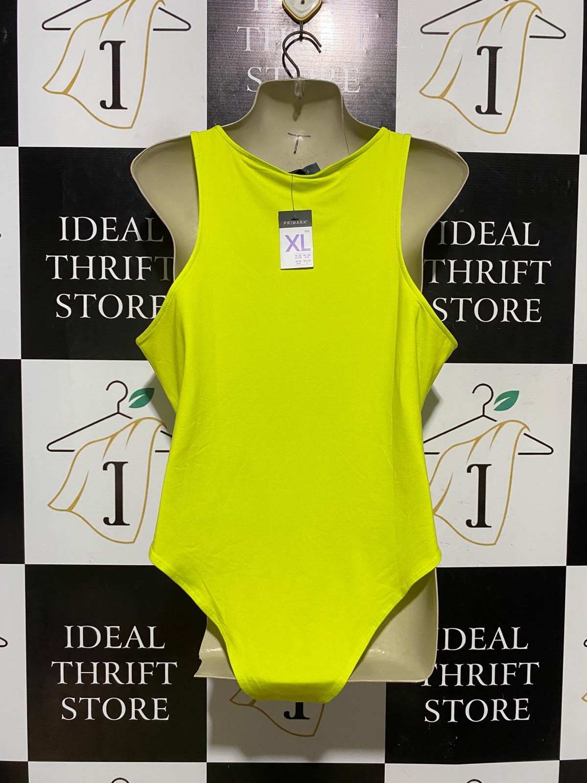PRIMARK |XL| BUST 20| A1| YELLOW GREEN SLEEVELESS DROPPED ARMHOLE BODYSUIT DRAPEY TANK TOP