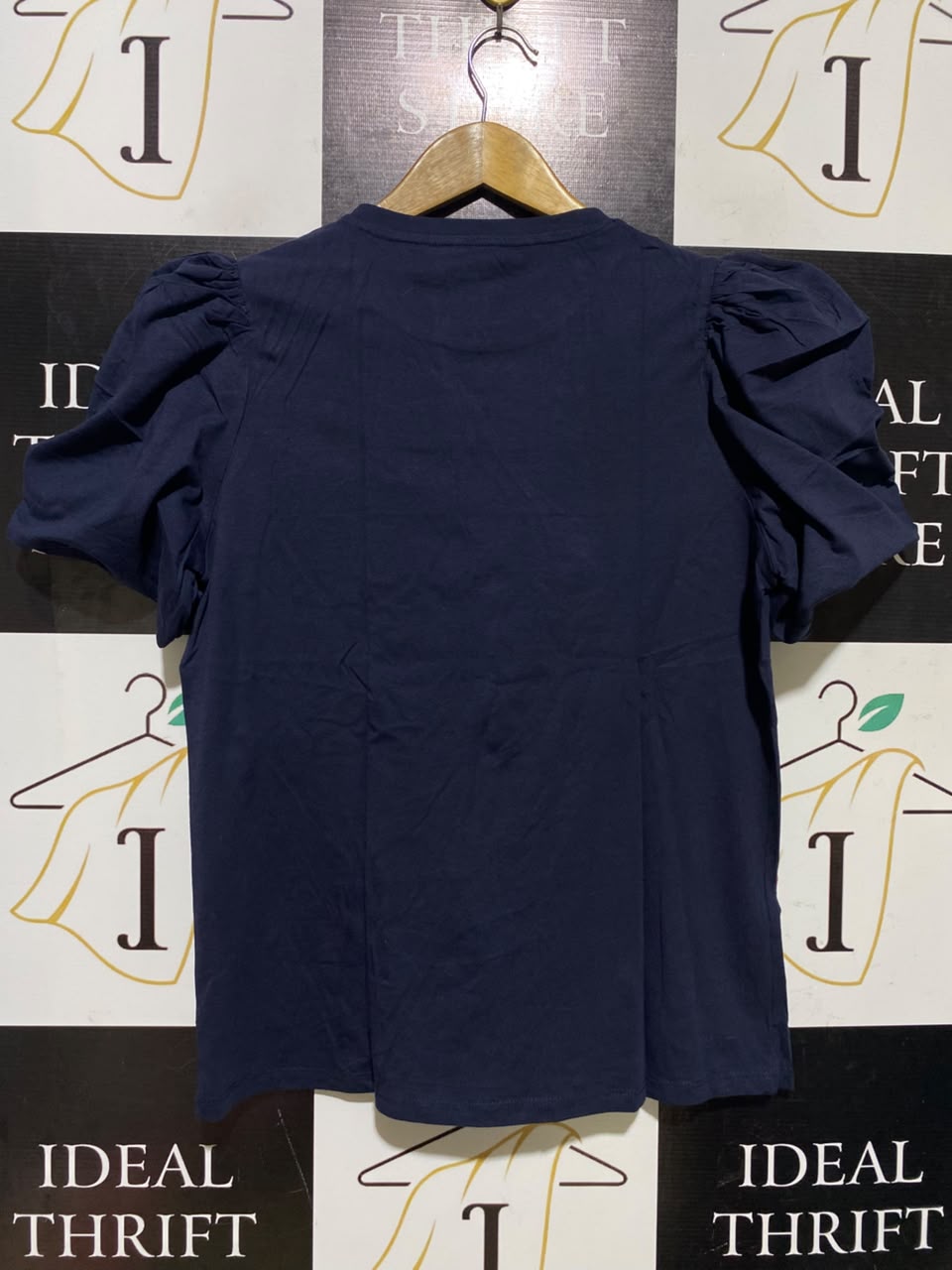 F&F |M| BUST 19| A1| NAVY BLUE SHORT PUFF SLEEVE CREW NECK T-SHIRT