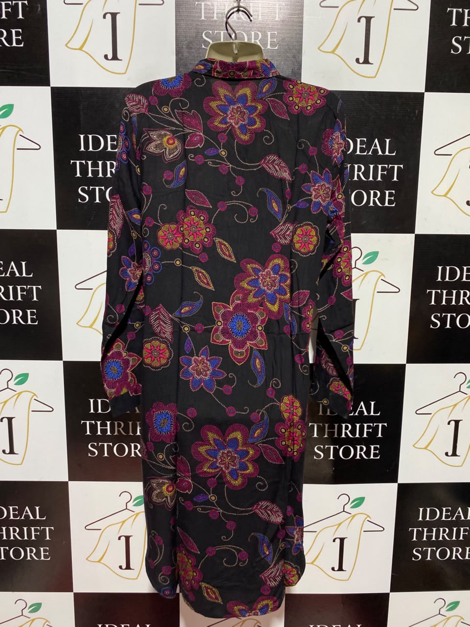 MY POLO X |L| BUST 19| A1| BLACK MULTICOLOR FLORAL BUTTON-DOWN SHIRT DRESS,