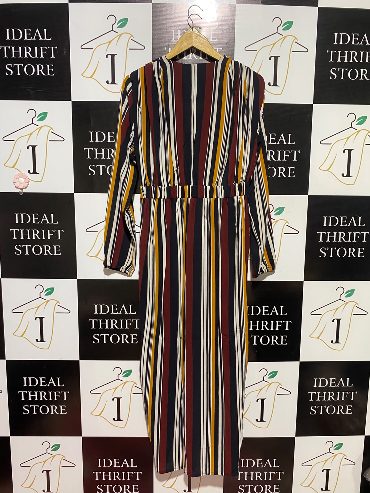 IZABEL |L| BUST 18| A3| RETRO MULTICOLOR STRIPED LONG SLEEVE JUMPSUIT WITH FRONT ZIPPER