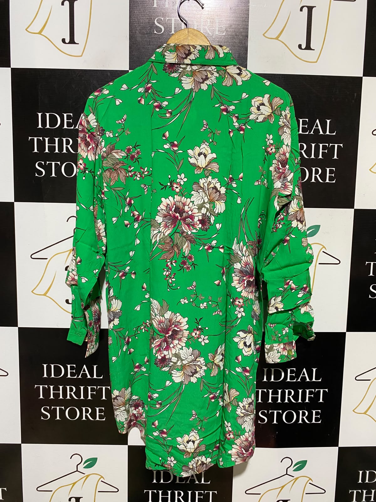 MOMENT |L| BUST 22| A2| VIBRANT EMERALD GREEN FLORAL PRINT BUTTON-DOWN SHIRT DRESS