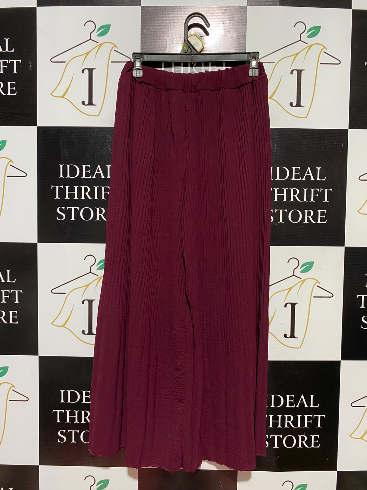 |S| WAIST 26| A2| BURGUNDY CRINKLE PLISSE WIDE LEG PALAZZO PANTS