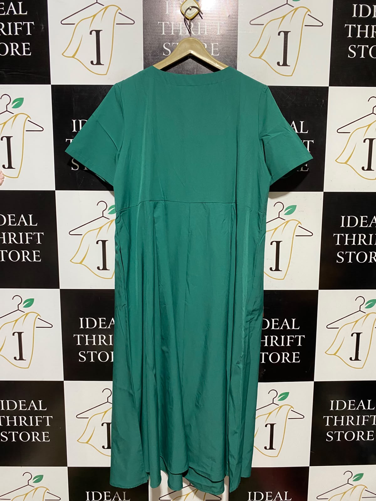 SHEIN |L| BUST 21| A4| EMERALD GREEN SHORT SLEEVE PLEATED EMPIRE WAIST MIDI DRESS