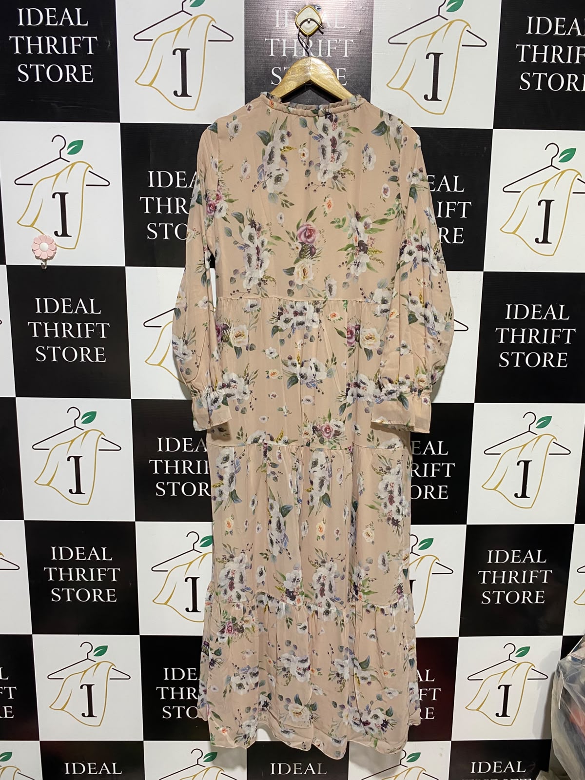 REFKA |M| BUST 20| A3| BLUSH PINK FLORAL PRINT TIE-NECK TIERED MAXI DRESS