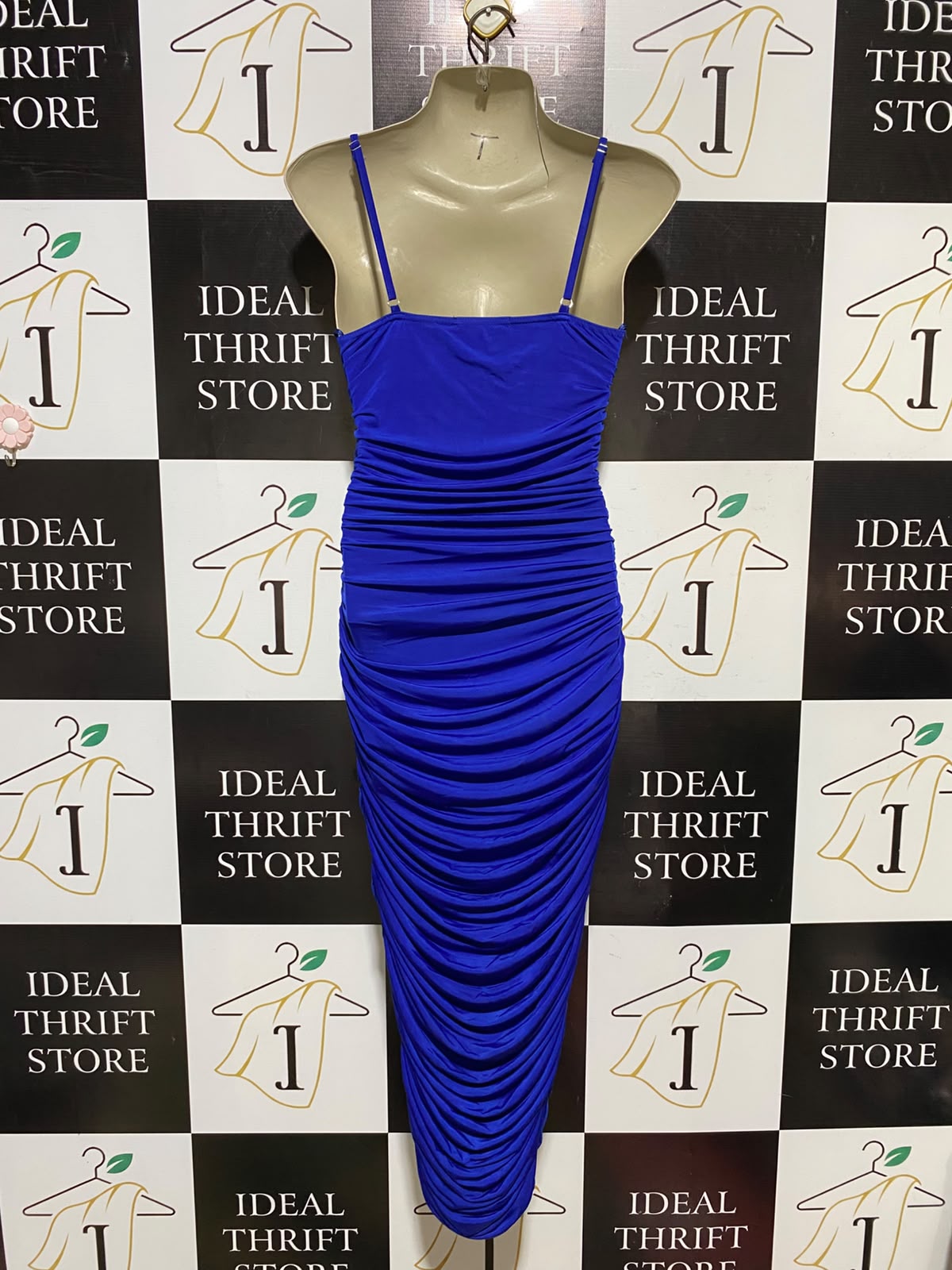 QUIZ |S| BUST 15| A3| ROYAL BLUE HEAVILY RUCHED SPAGHETTI STRAP BODYCON MIDI DRESS