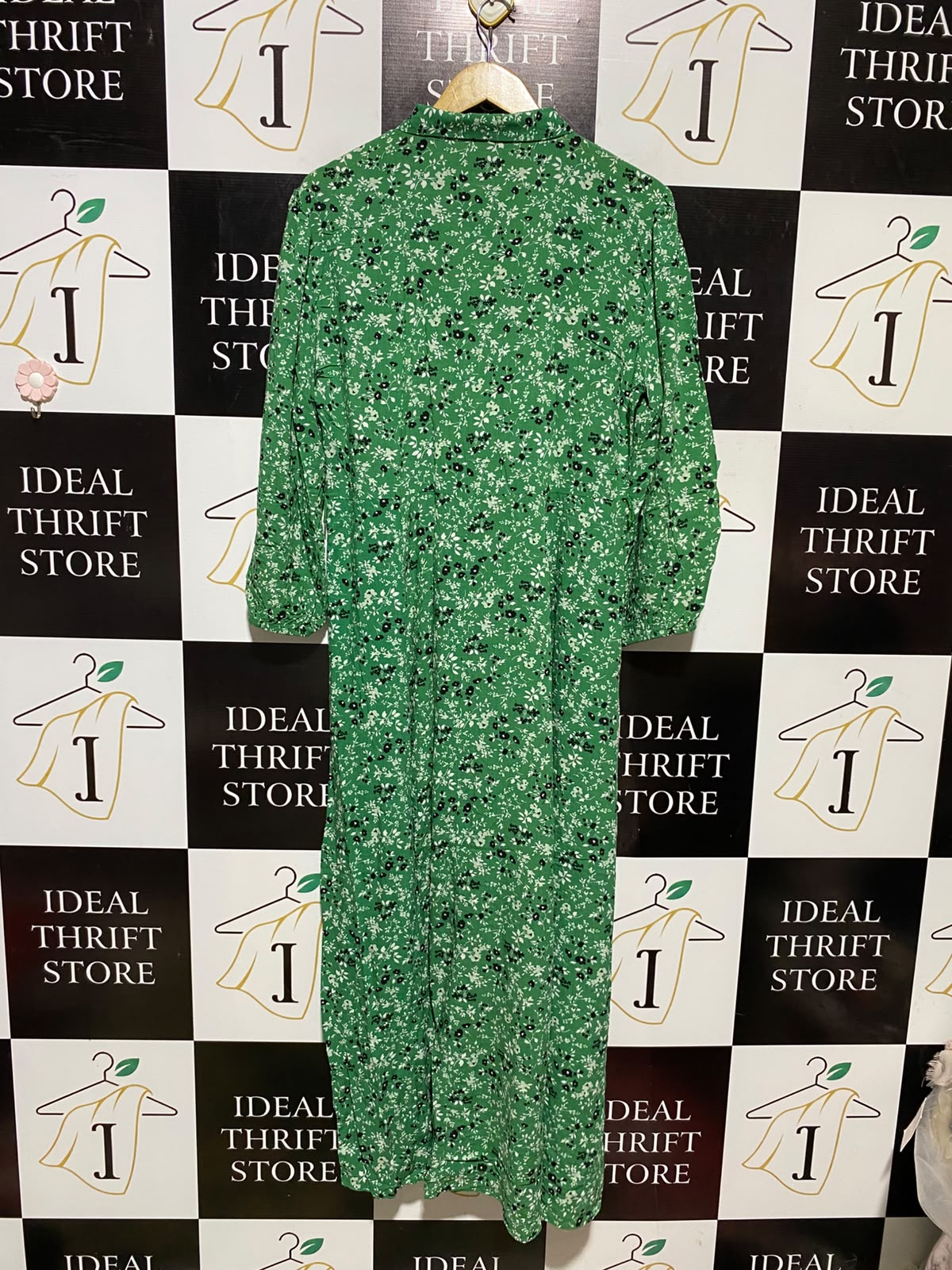 ZARA |XL| BUST 19| A3| GREEN DITSY FLORAL PRINT COLLARED BUTTON-FRONT MIDI SHIRT DRESS
