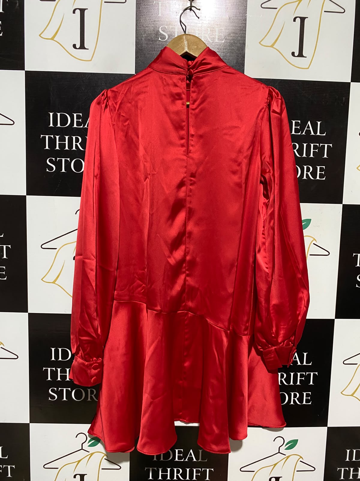 RIVER ISLAND |M| BUST 18| A3| VIBRANT RED SATIN HIGH MOCK NECK LONG SLEEVE MINI DRESS
