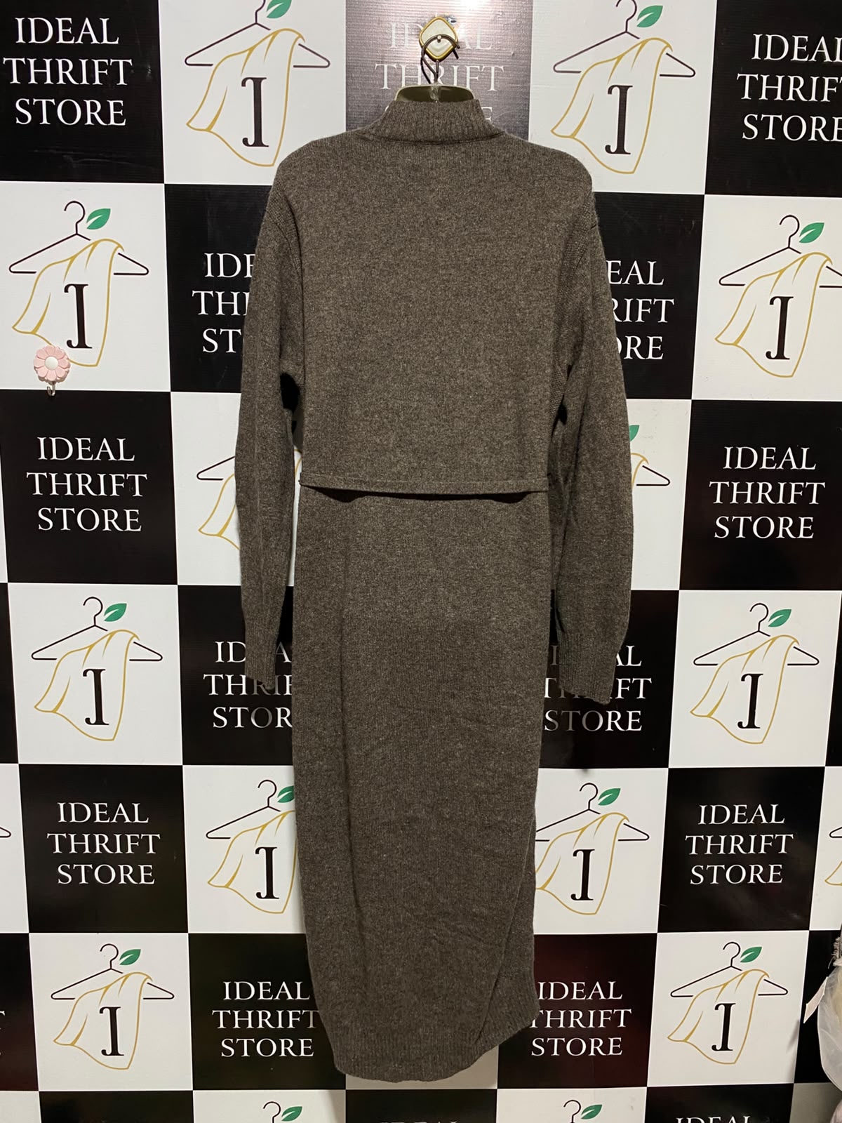 THE PRIMARK |XL| BUST 21| A3| BROWN HEATHER MOCK NECK BELTED SWEATER MIDI DRESS
