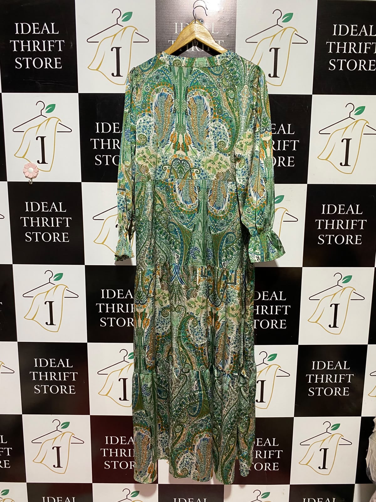 ANANY |XL| BUST 21| A3| GREEN BOHEMIAN PAISLEY PRINT TIERED MAXI DRESS