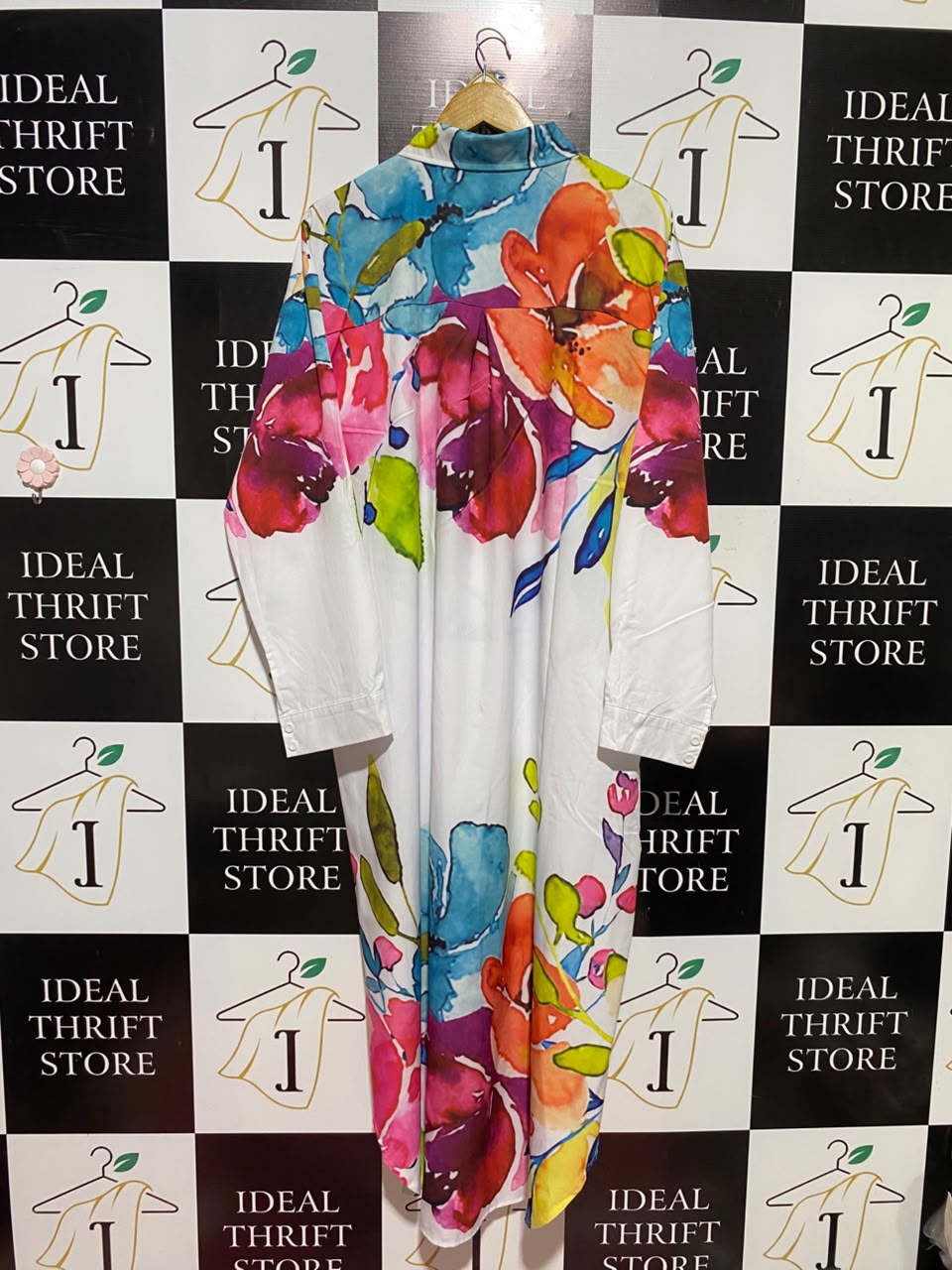 |XXL| BUST 24| A3| MULTICOLOR ABSTRACT WATERCOLOR FLORAL BUTTON-FRONT MAXI SHIRT DRESS