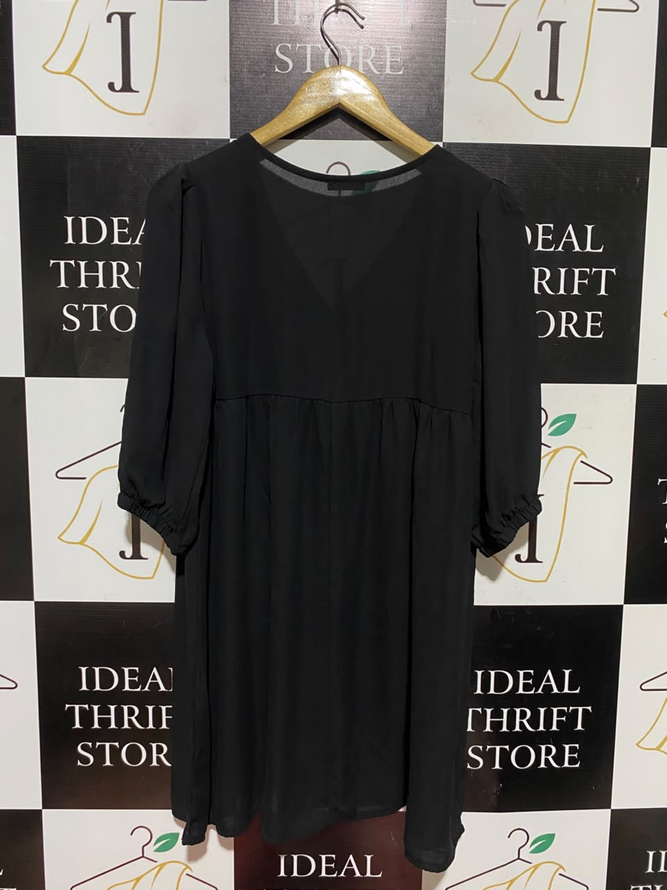 BOOHOO |L| BUST 20| A3| BLACK HIGH-WAISTED BUTTON-FRONT BABYDOLL SMOCK MINI DRESS