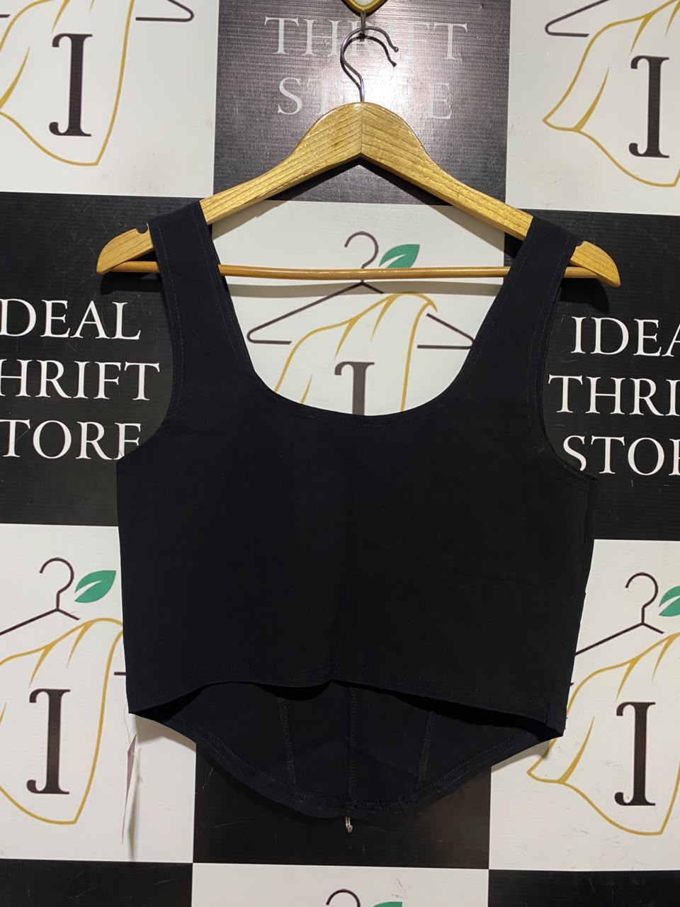 PRETTYLITTLE THING |S| BUST 16| A4| CHIC BLACK SCOOP NECK CORSET-STYLE BLOUSE
