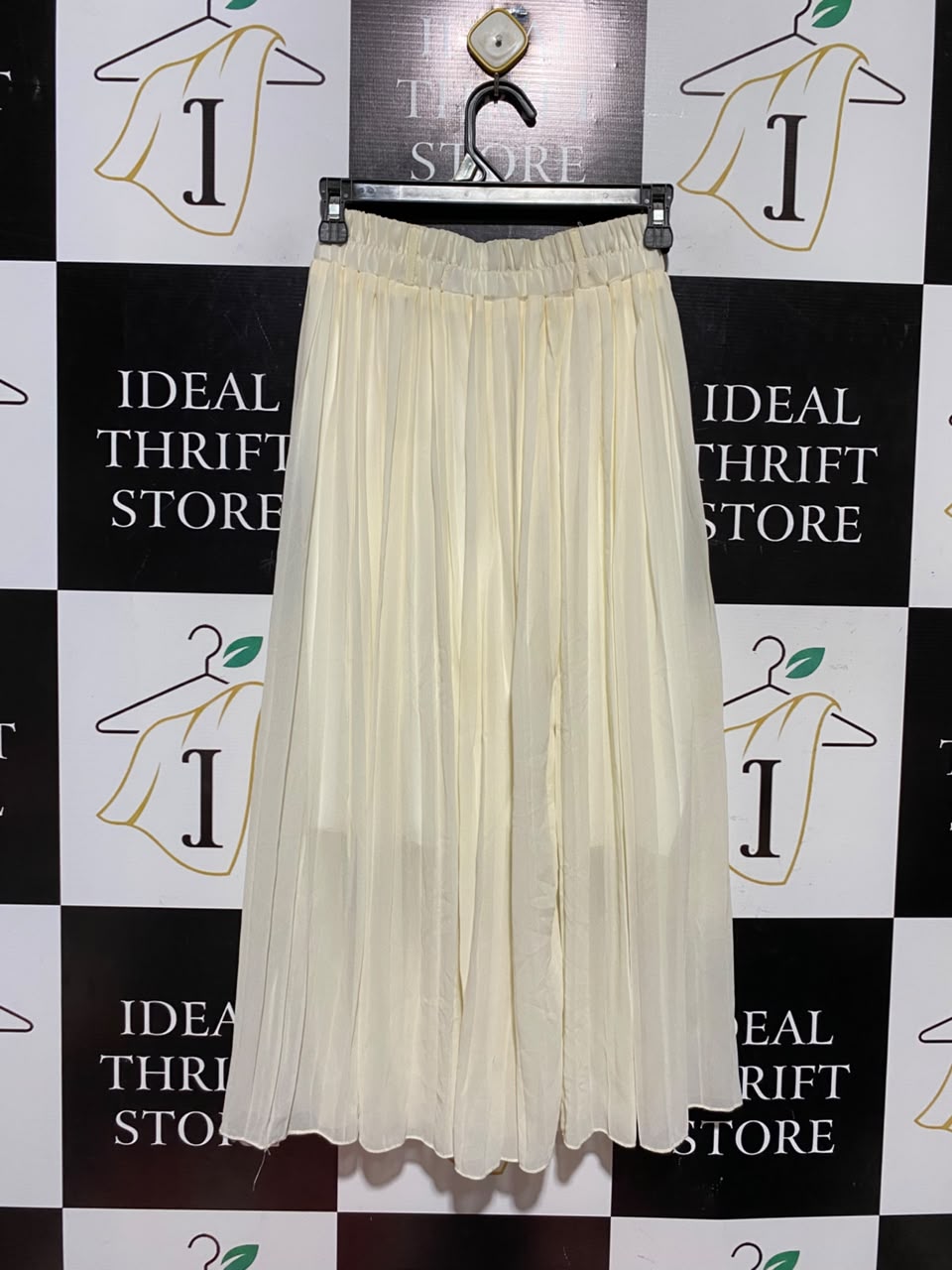 ALYAM |XS| WAIST 22| A4| ELEGANT OFF-WHITE FLOWY PLEATED SKIRT