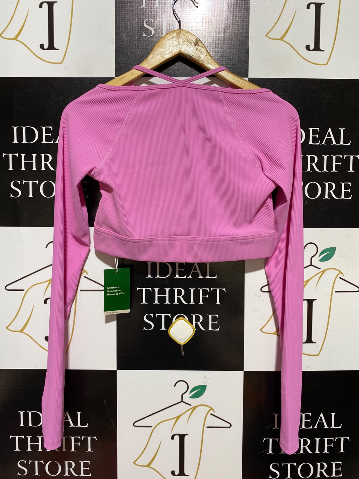 HALARA |M| BUST 15| A4| PINK RIBBED LONG-SLEEVE CROP TOP