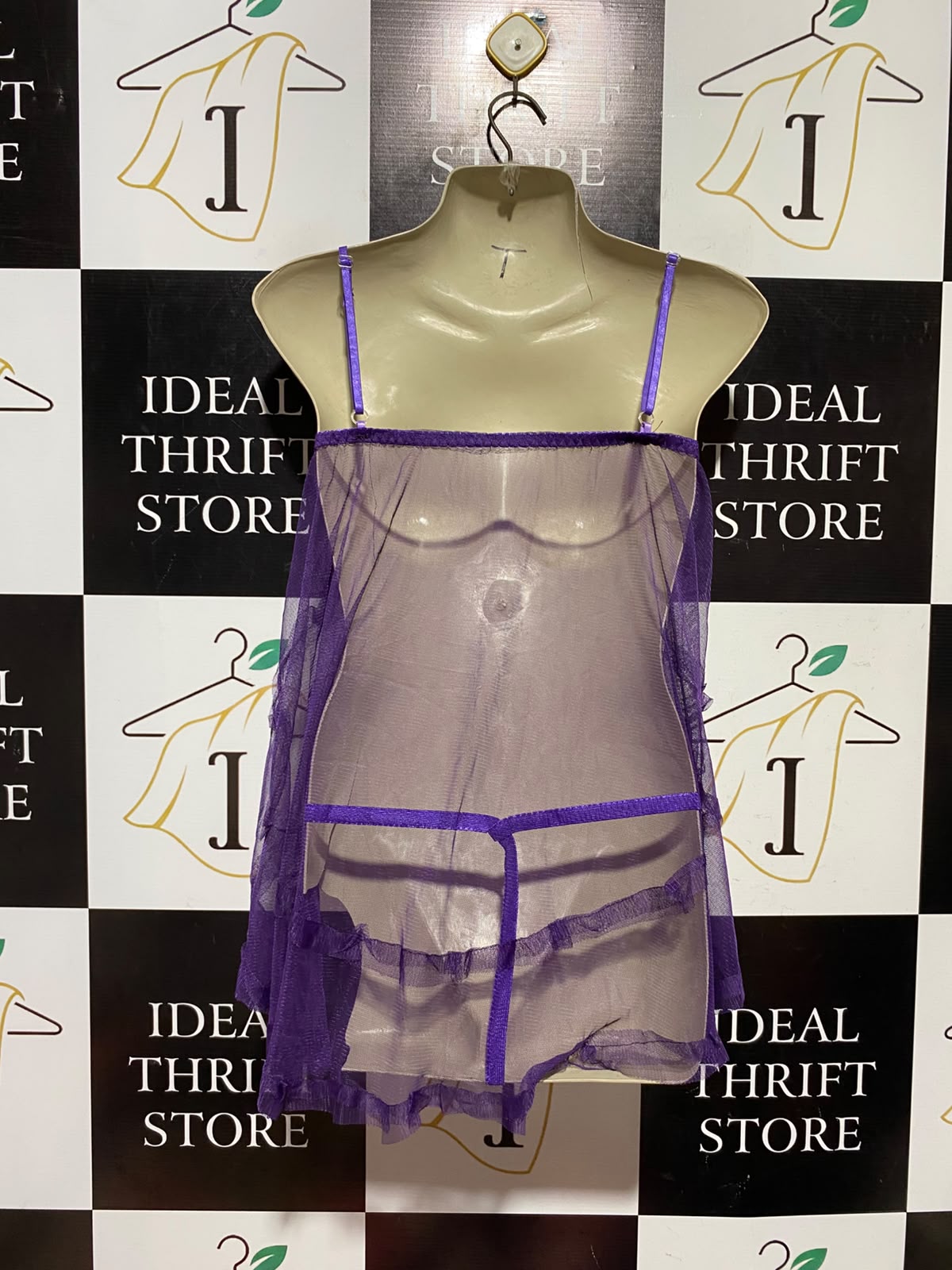 |M| A4| ROMANTIC PURPLE SHEER LACE-TRIM BABE-DOLL SET