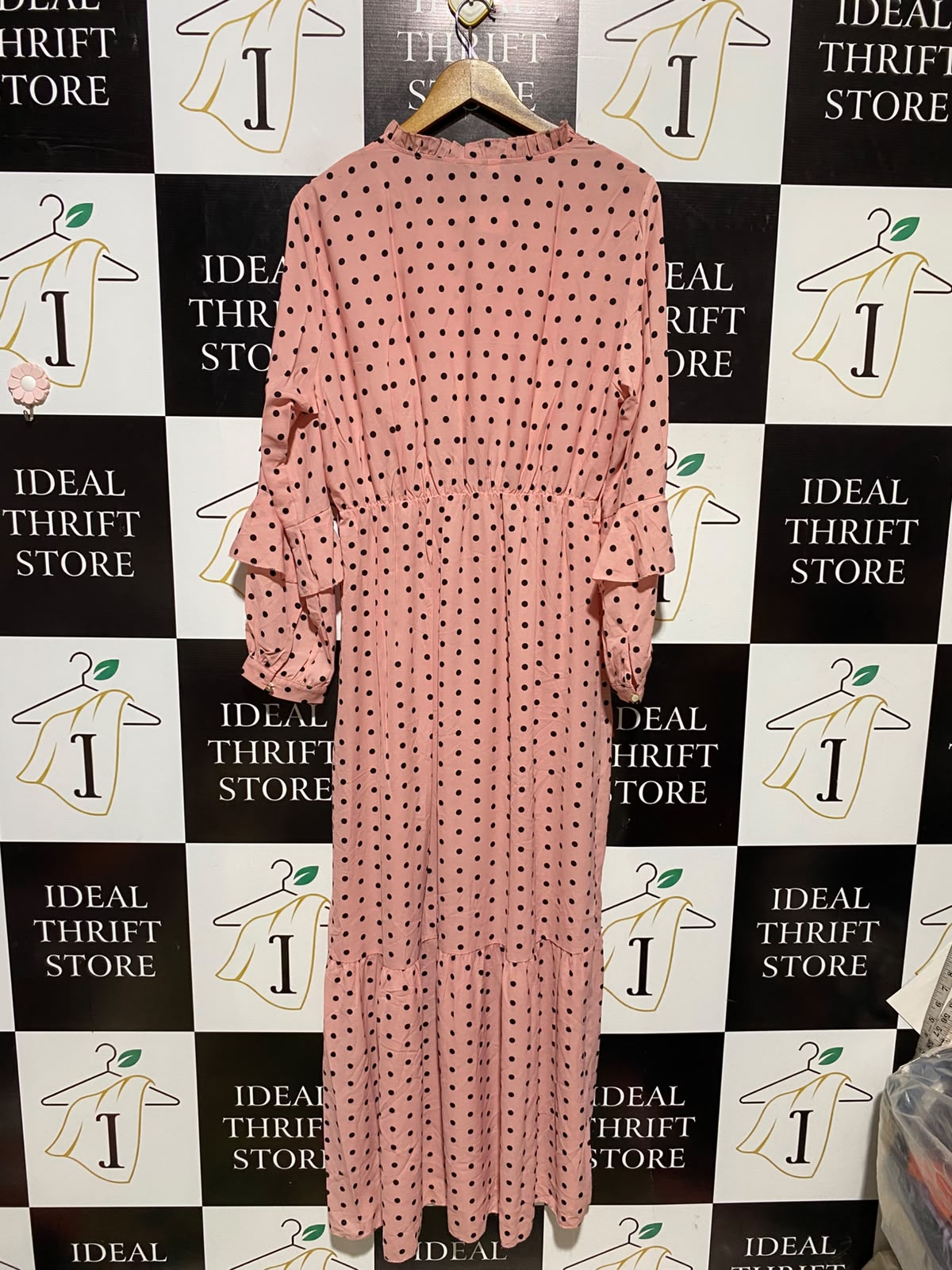 FULAIYA |M/L| BUST 20| A4| CHIC PINK AND BLACK POLKA DOT TIERED MAXI DRESS
