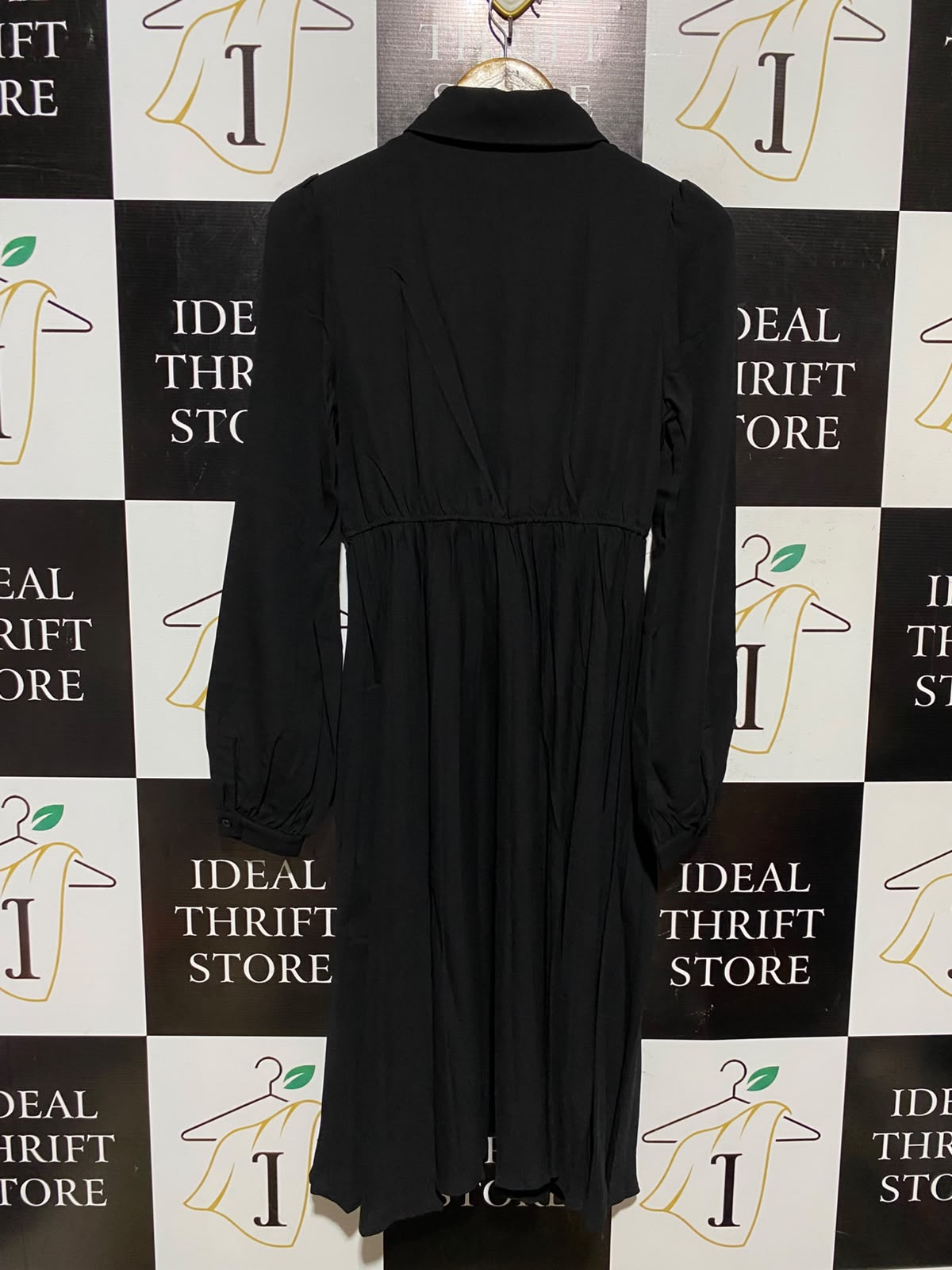 SHEIN |XS| BUST 16| A4| CHIC LONG-SLEEVE BUTTON-DOWN BLACK DRESS
