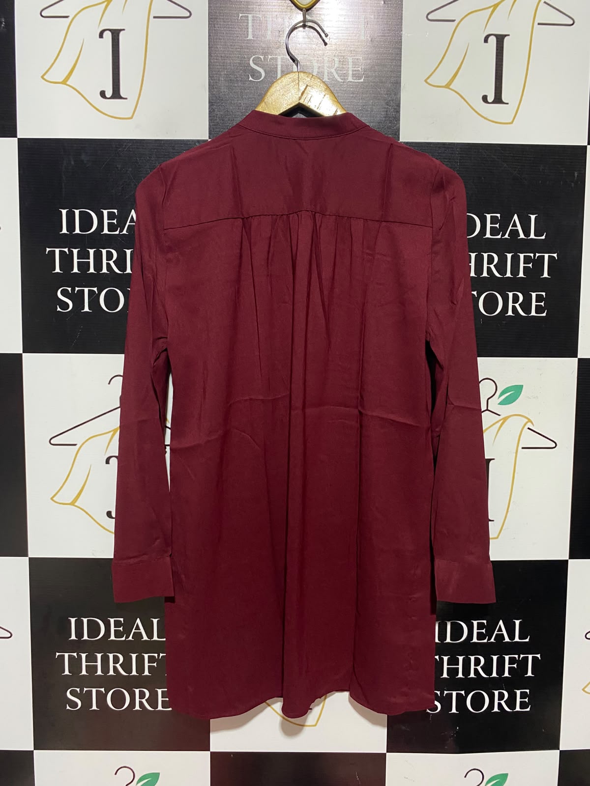 CHICOS |L| BUST 19| A5| WOMEN'S ELEGANT BURGUNDY LONG-SLEEVE BUTTON-UP TUNIC BLOUSE