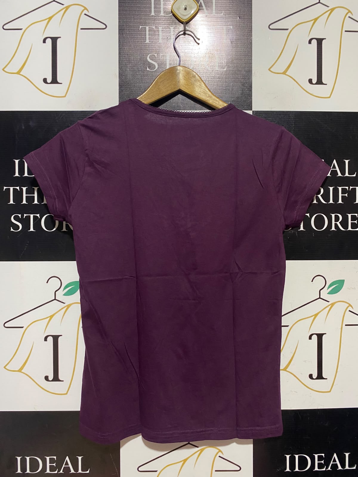 M&S |M| BUST 17| A5| SOLID DEEP PURPLE SHORT-SLEEVE COTTON T-SHIRT - CASUAL CREW NECK TEE