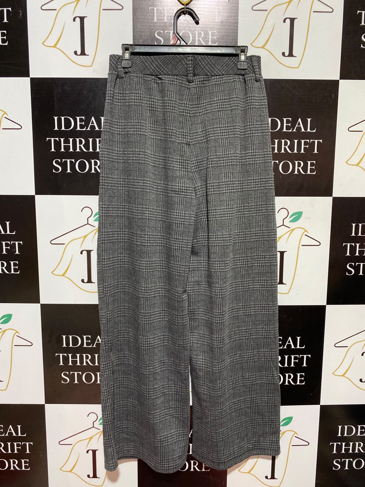 HALARA |M| WAIST 28| A5| GREY PLAID HIGH-WAISTED WIDE-LEG PLEATED TROUSERS