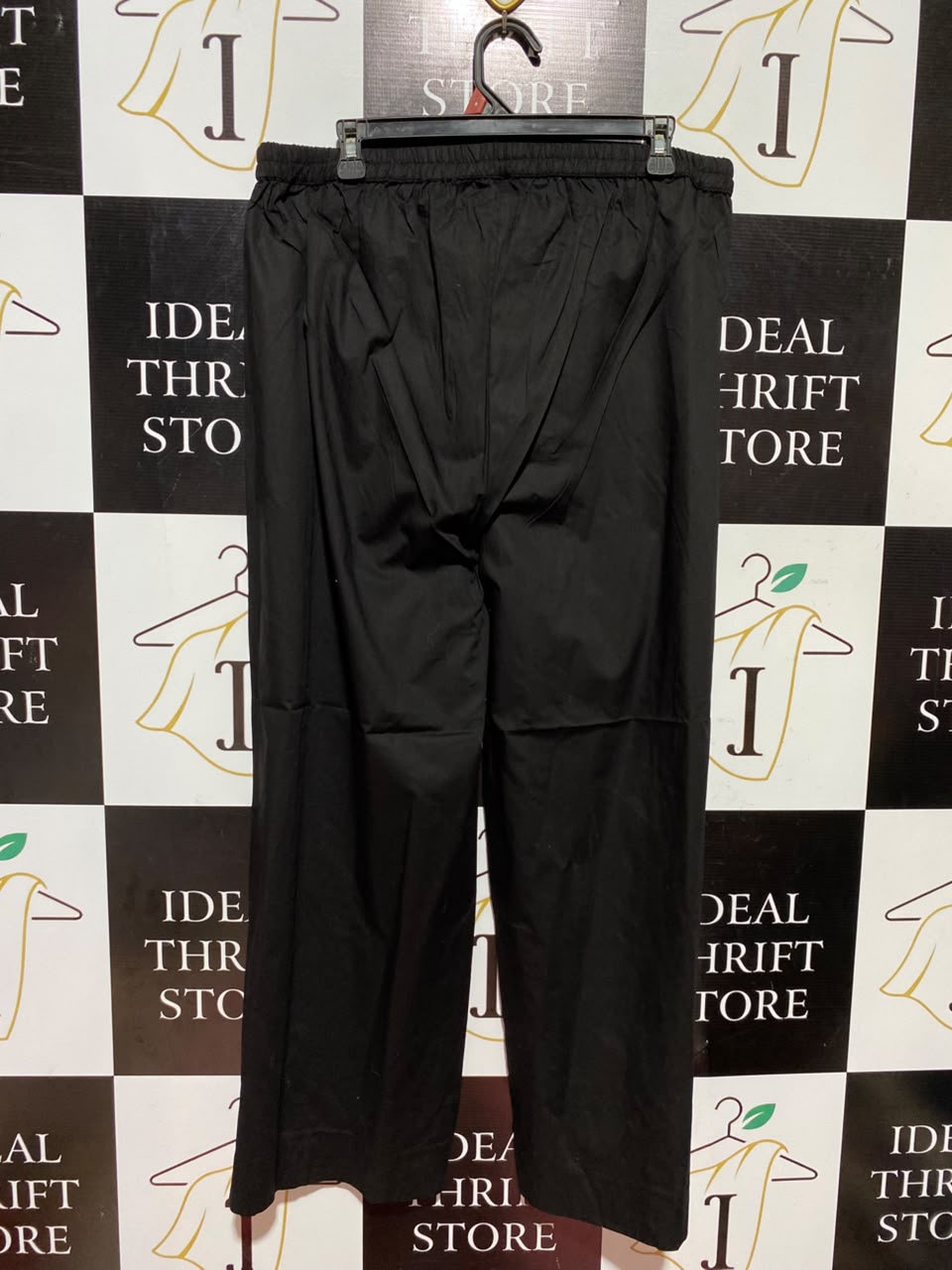 MOTIF |XL| WAIST 34| A5| SOLID BLACK COTTON WIDE-LEG TROUSERS - ELASTICATED WAIST PALAZZO PANTS