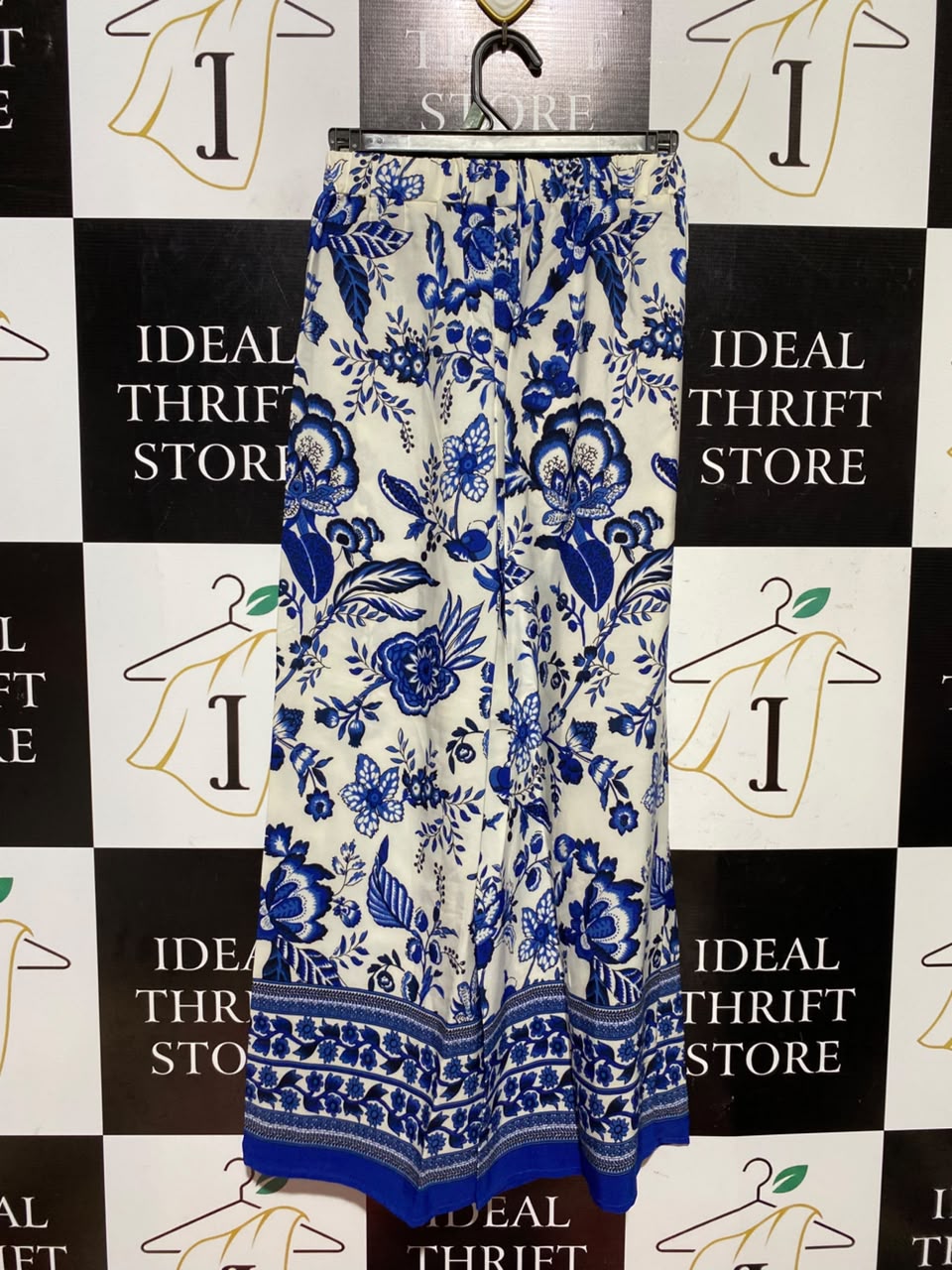 SHEIN |XS| WAIST 24| A5| BLUE AND WHITE FLORAL PRINT WIDE-LEG PALAZZO PANTS - BOHO BEACH TROUSERS