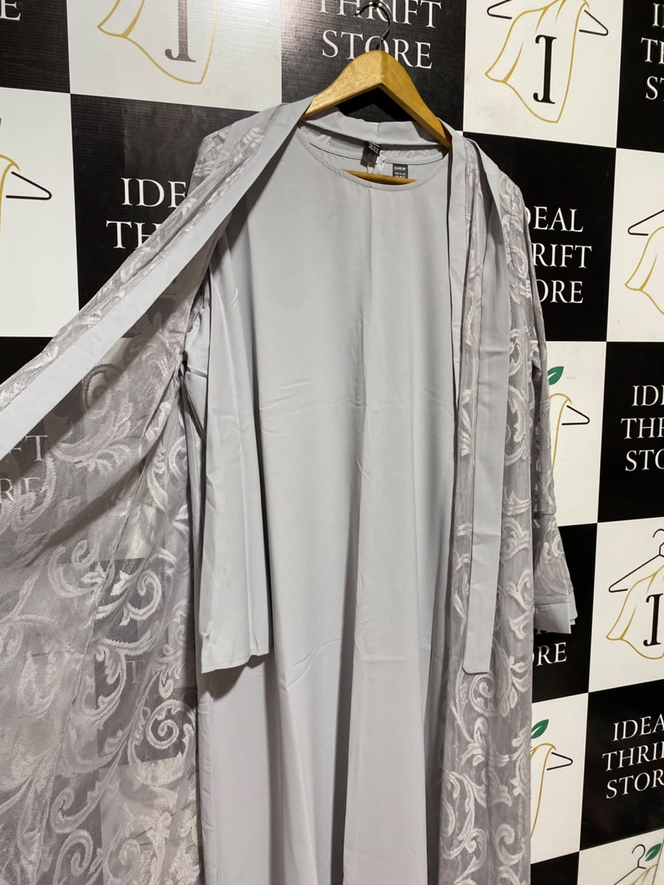 SHEIN |XXL| BUST 23| A5| GREY DAMASK JACQUARD CARDIGAN ABAYA SET - 2-PIECE OVER-GARMENT DRESS