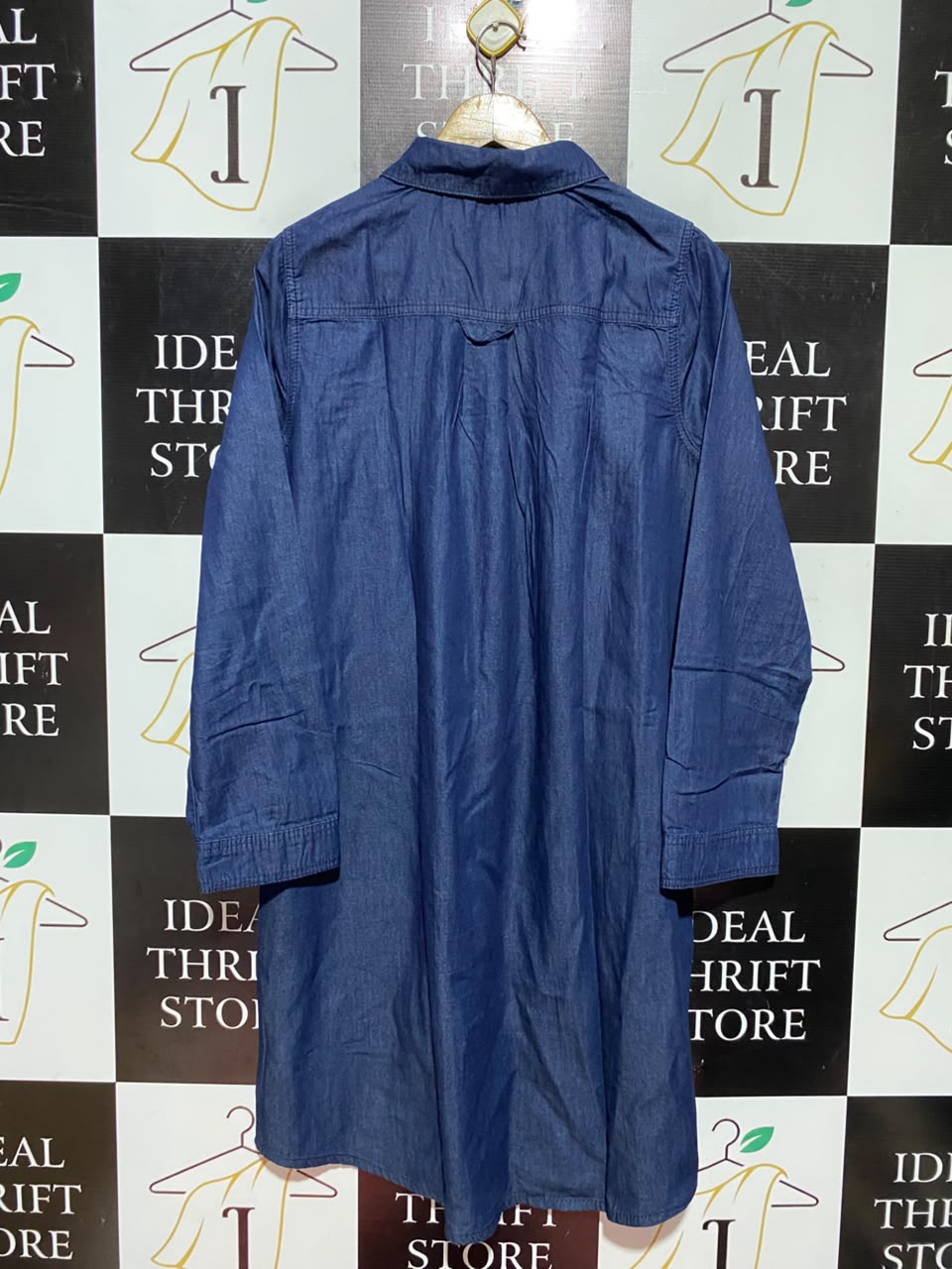 GEORGE |L| BUST 22| A5| DARK BLUE DENIM BUTTON-FRONT SHIRT DRESS - LONG SLEEVE CASUAL MID-LENGTH TUNIC DRESS